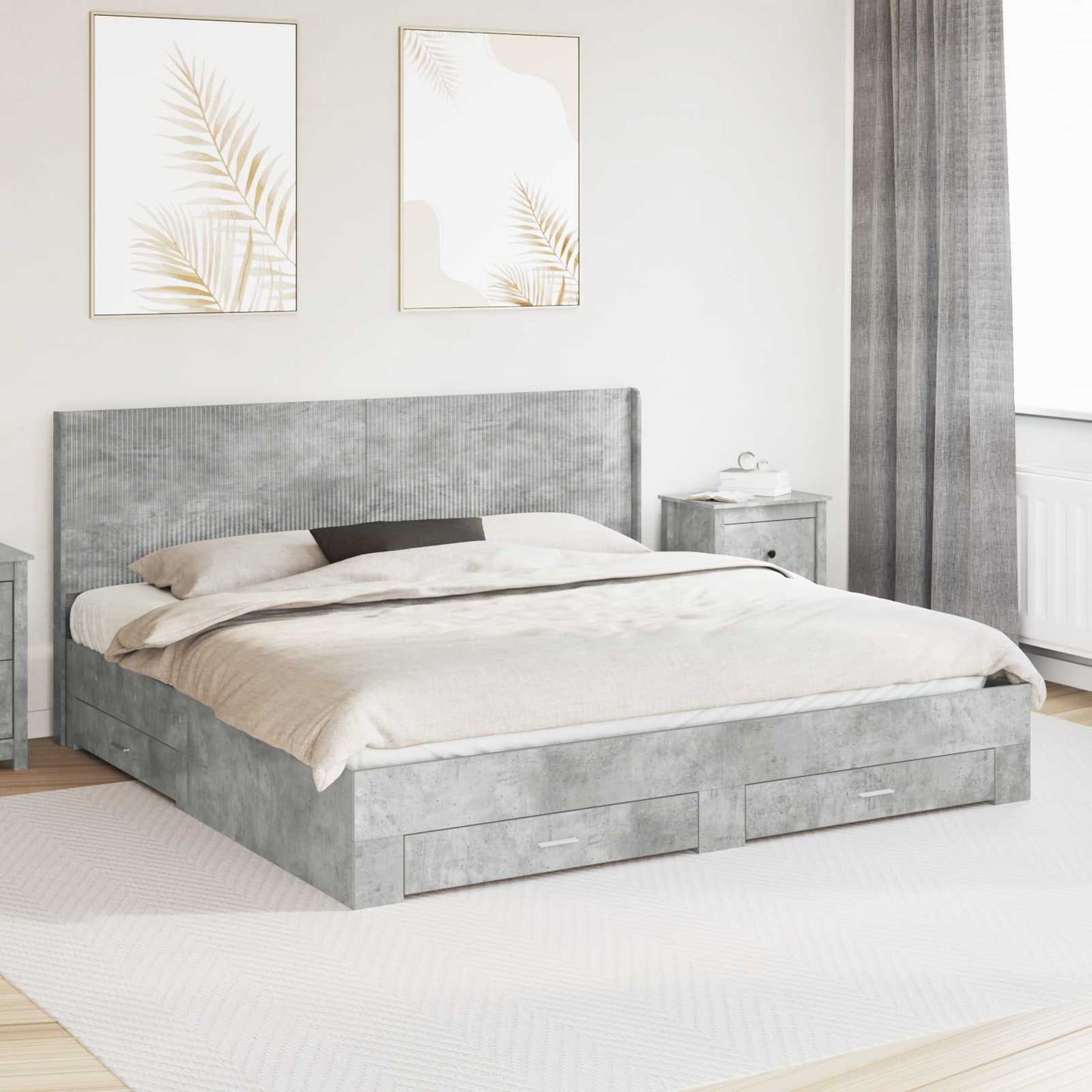 vidaXL Bed Frame with Storage and Headboard Concrete Grey