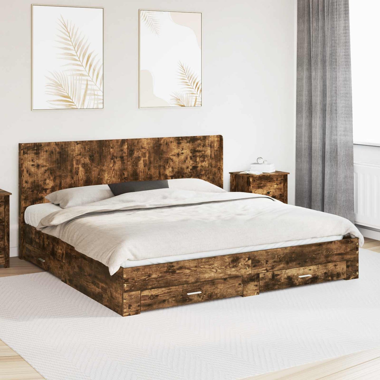 vidaXL Bed Frame with Storage and Headboard Smoked Oak Engineered Wood