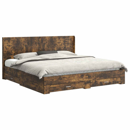 vidaXL Bed Frame with Storage and Headboard Smoked Oak Engineered Wood