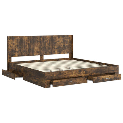 vidaXL Bed Frame with Storage and Headboard Smoked Oak Engineered Wood