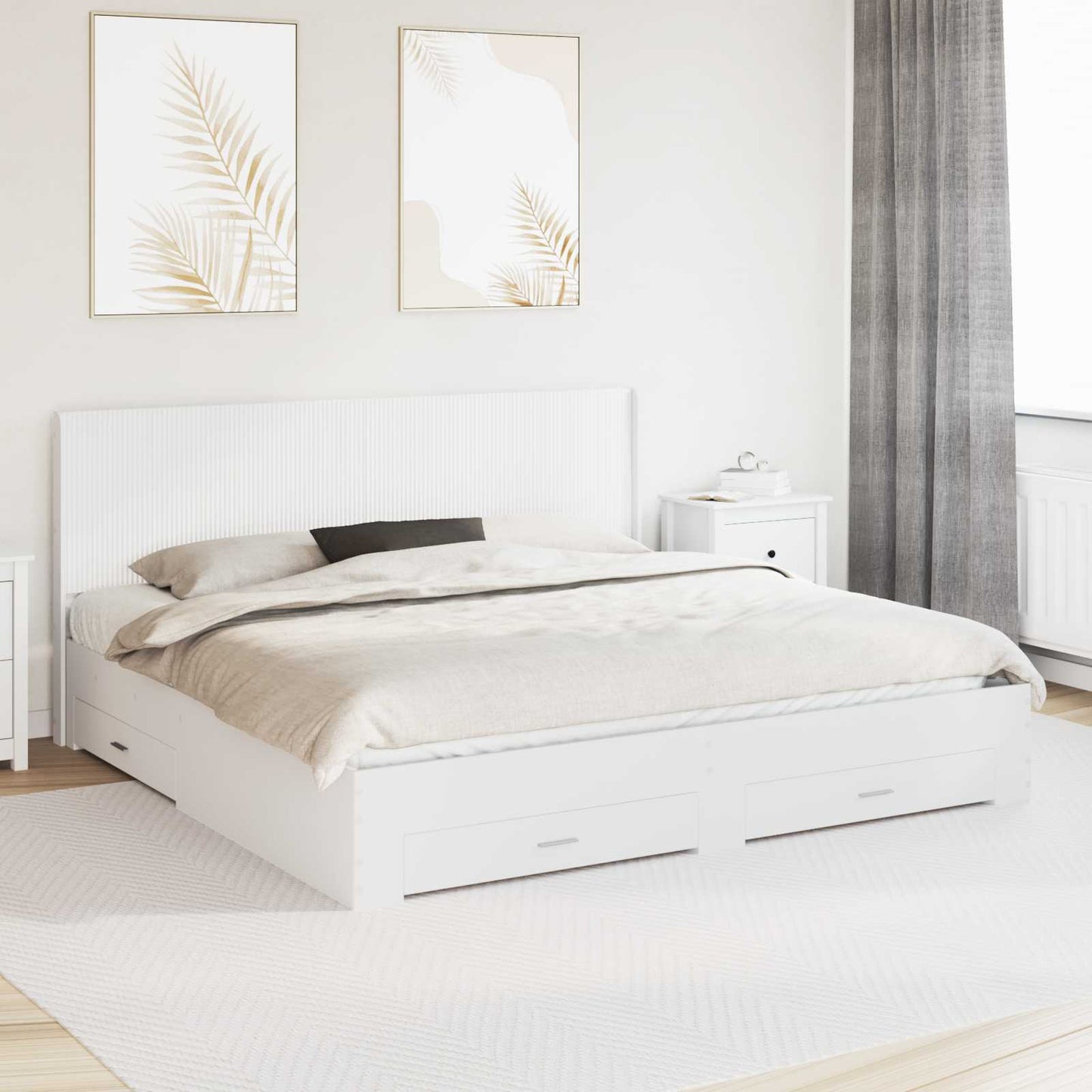 vidaXL Bed Frame with Storage and Headboard White Engineered Wood
