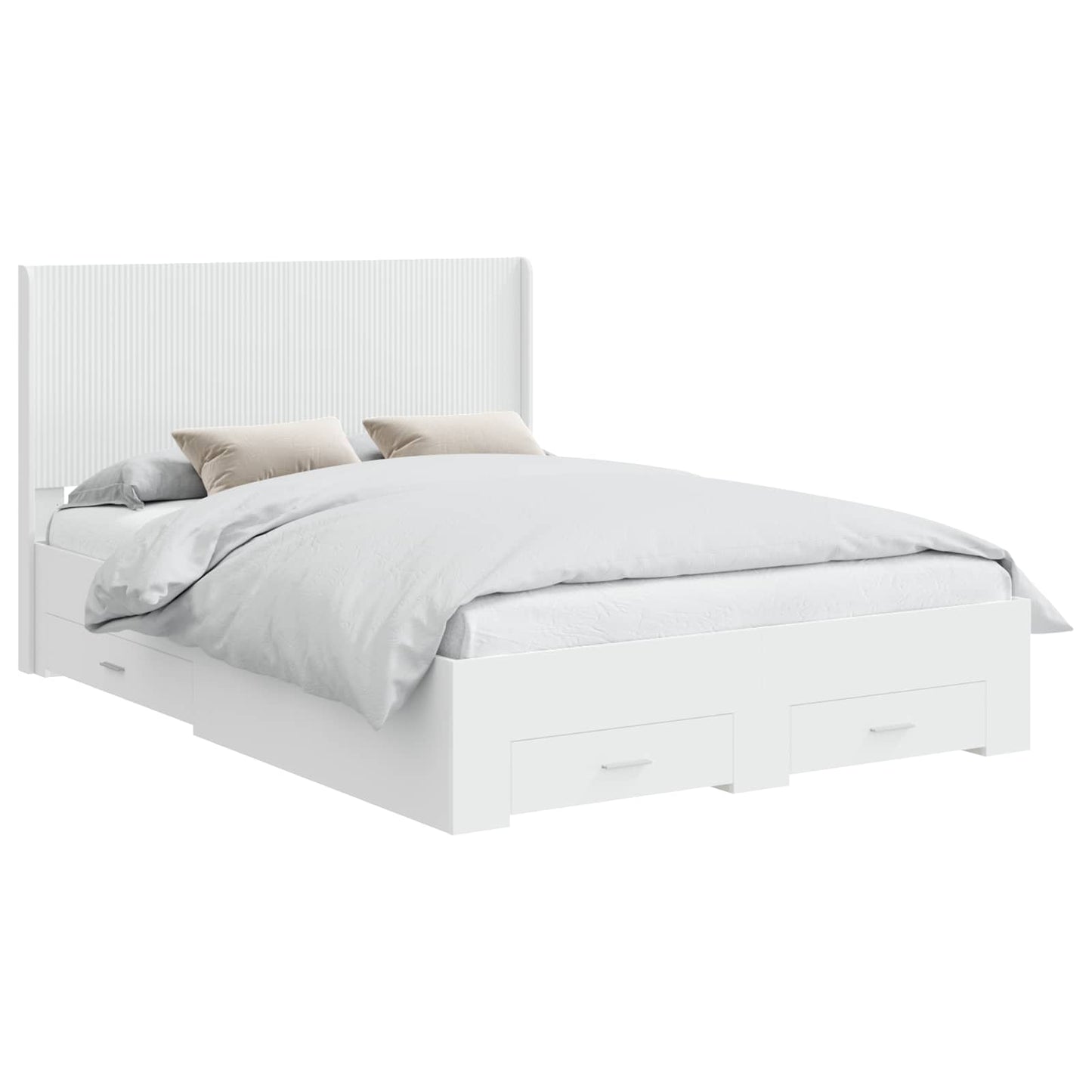 vidaXL Bed Frame with Storage and Headboard White Engineered Wood