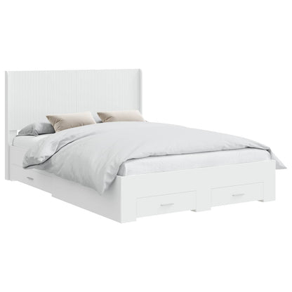 vidaXL Bed Frame with Storage and Headboard White Engineered Wood