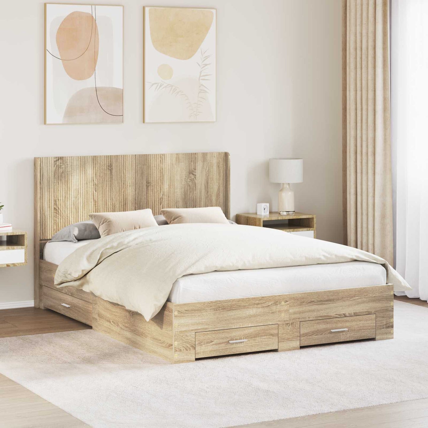 vidaXL Bed Frame with Storage and Headboard Sonoma Oak Engineered Wood