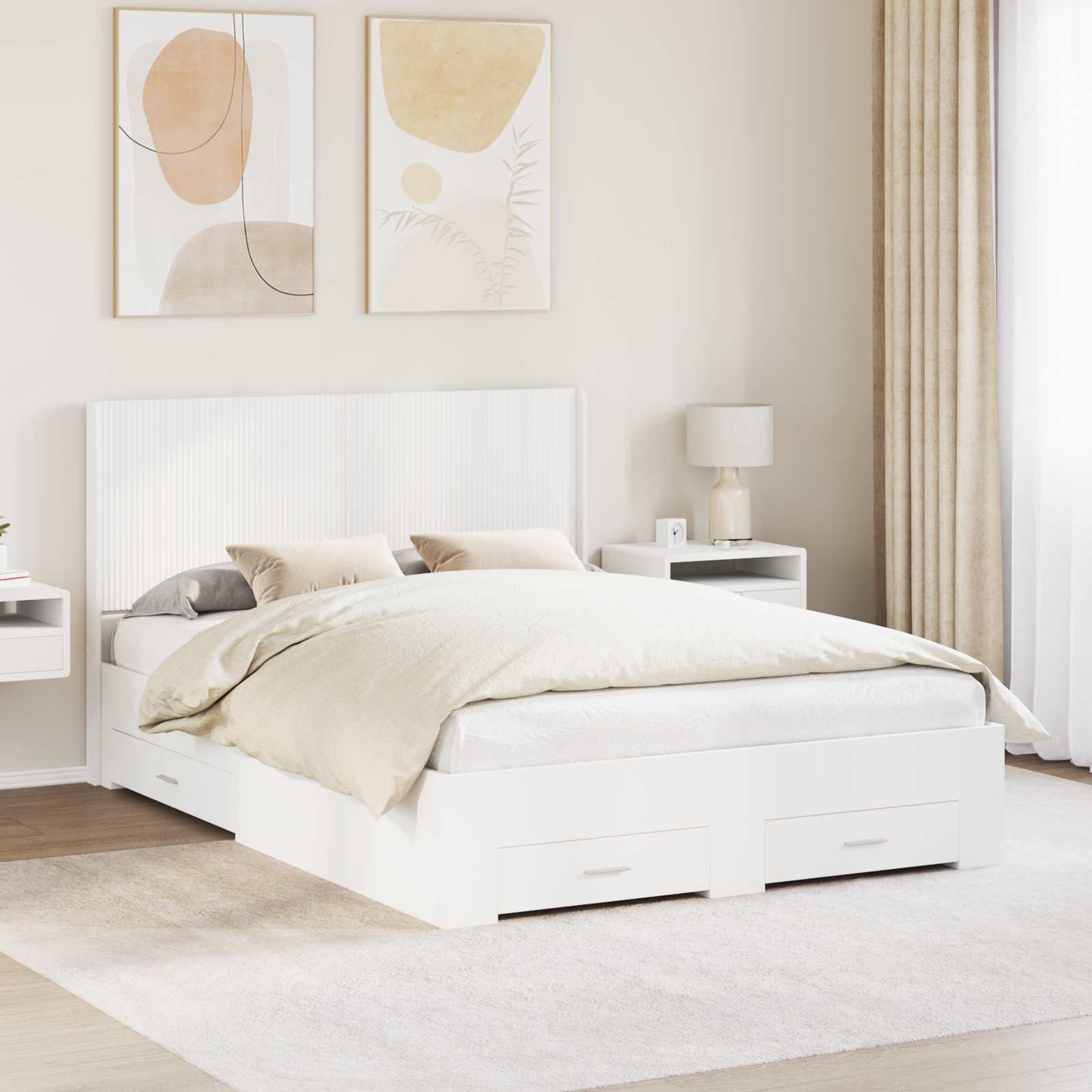 vidaXL Bed Frame with Storage and Headboard White Engineered Wood