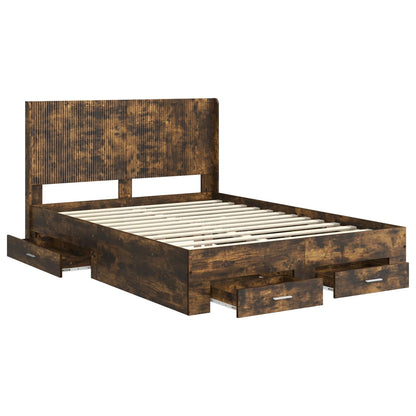 vidaXL Bed Frame with Storage and Headboard Smoked Oak Engineered Wood