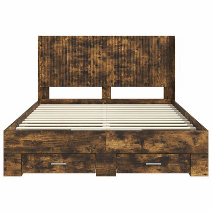 vidaXL Bed Frame with Storage and Headboard Smoked Oak Engineered Wood