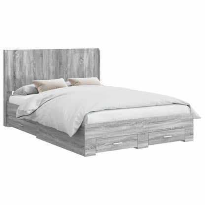 vidaXL Bed Frame with Storage and Headboard Grey Sonoma