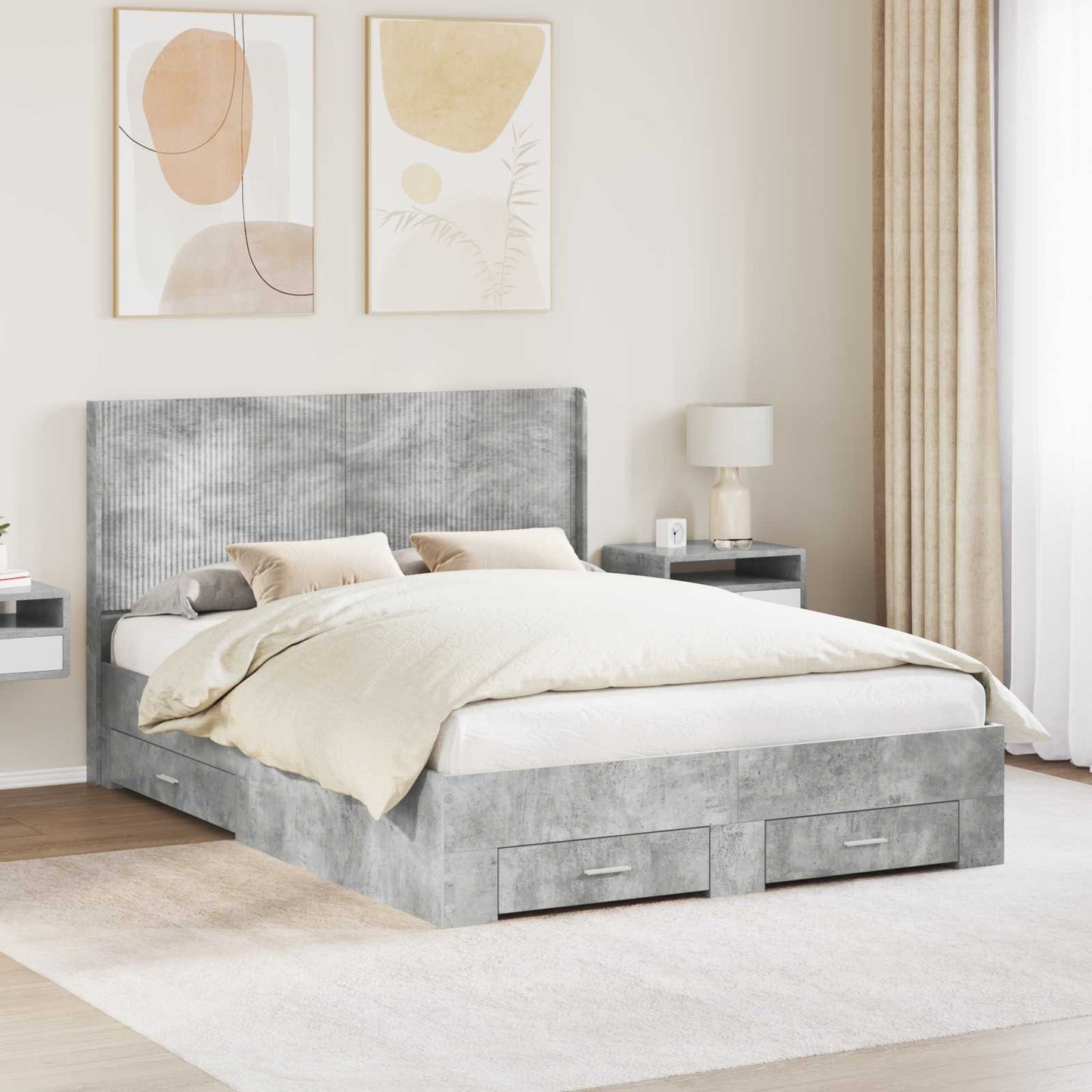 vidaXL Bed Frame with Storage and Headboard Concrete Grey 140 x 190 cm