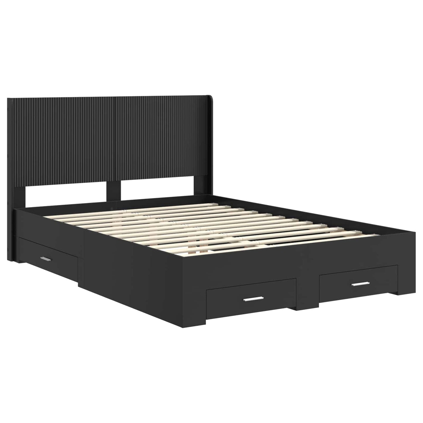 vidaXL Bed Frame with Storage and Headboard Black 135 x 190 cm