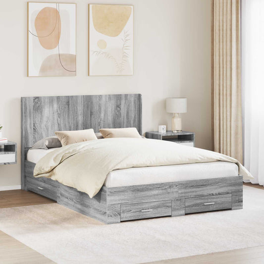 vidaXL Bed Frame with Storage and Headboard Grey Sonoma