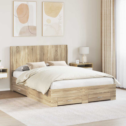 vidaXL Bed Frame with Storage and Headboard Sonoma Oak Engineered Wood
