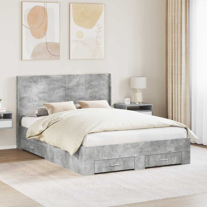 vidaXL Bed Frame with Storage and Headboard Concrete Grey