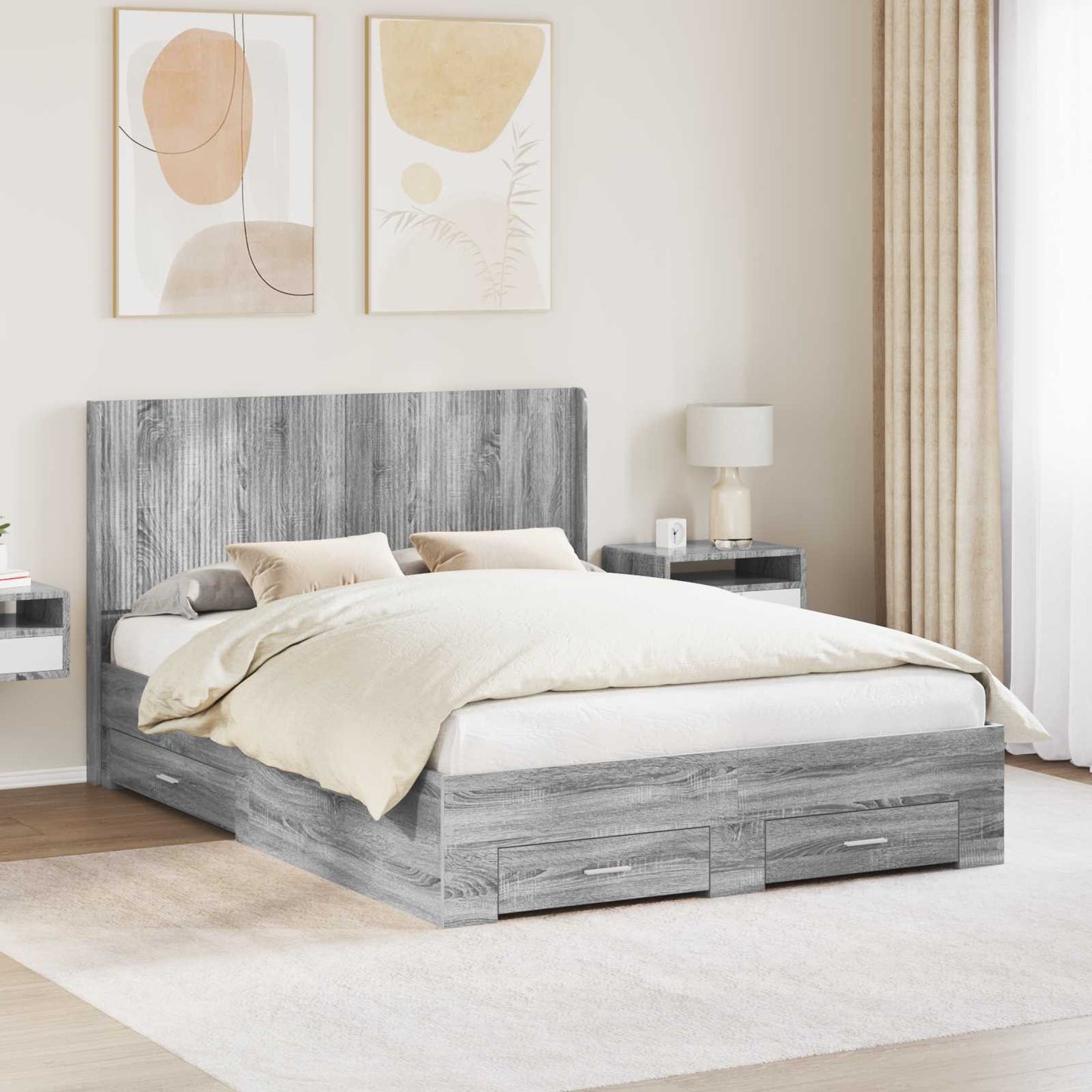 vidaXL Bed Frame with Storage and Headboard Grey Sonoma