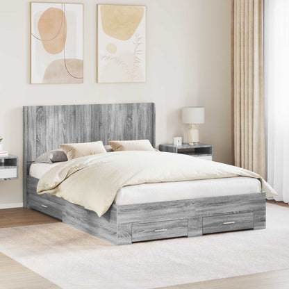 vidaXL Bed Frame with Storage and Headboard Grey Sonoma