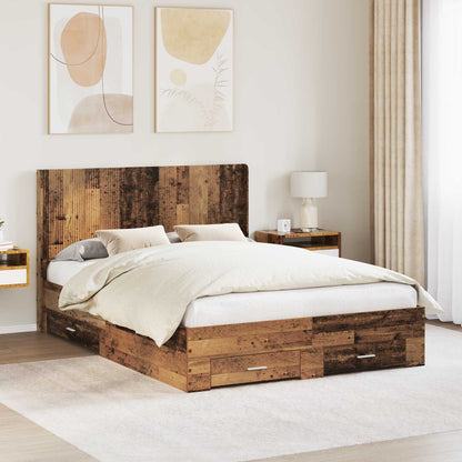 vidaXL Bed Frame with Storage and Headboard Old wood Engineered Wood