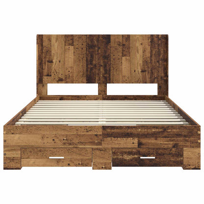 vidaXL Bed Frame with Storage and Headboard Old wood Engineered Wood
