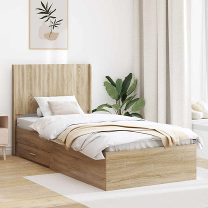 vidaXL Bed Frame with Storage and Headboard Sonoma Oak 100 x 200 cm