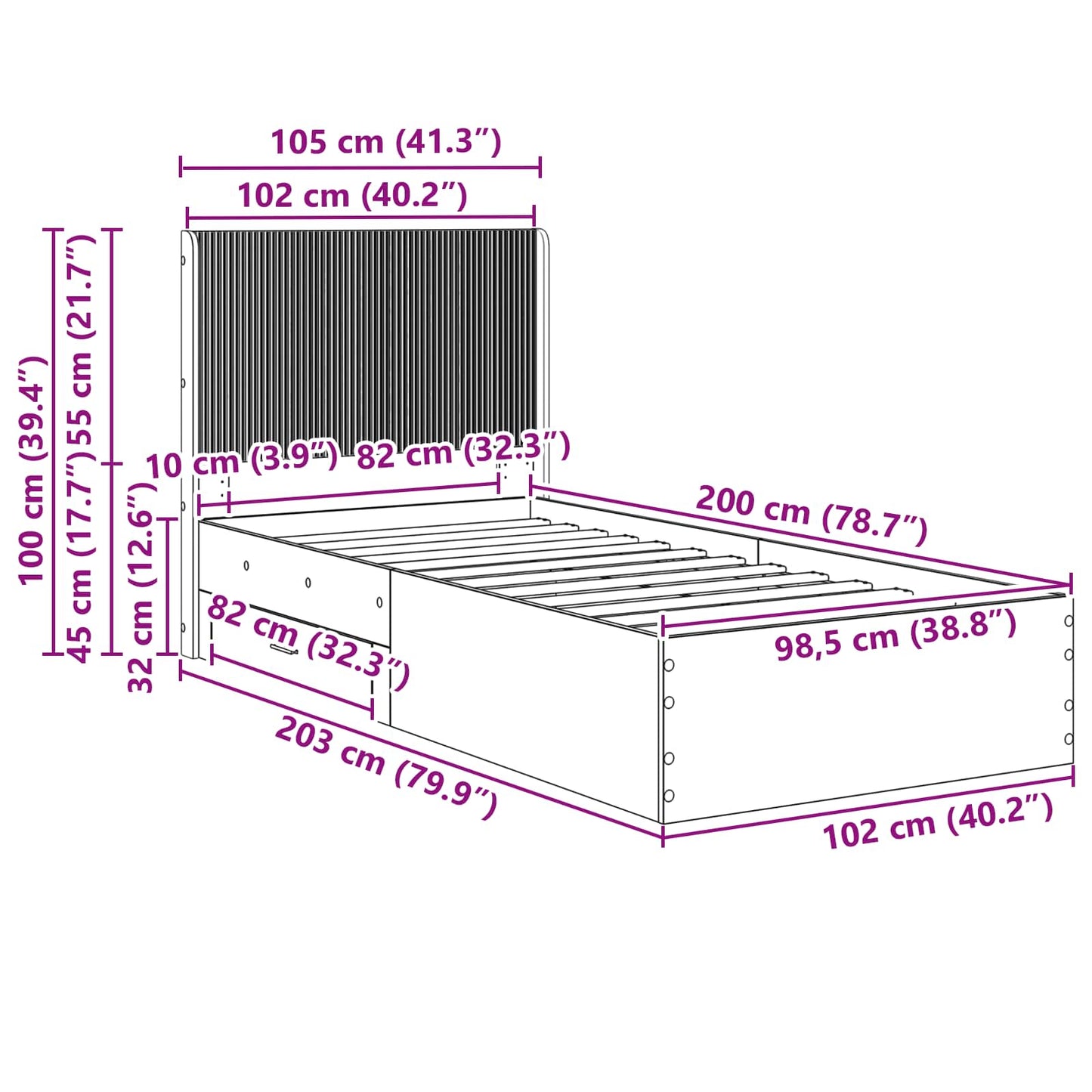 vidaXL Bed Frame with Storage and Headboard Sonoma Oak 100 x 200 cm