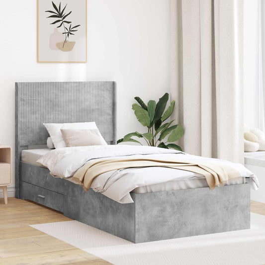 vidaXL Bed Frame with Storage and Headboard Concrete Grey 100 x 200 cm