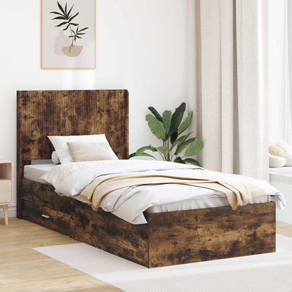 vidaXL Bed Frame with Storage and Headboard Smoked Oak 100 x 200 cm