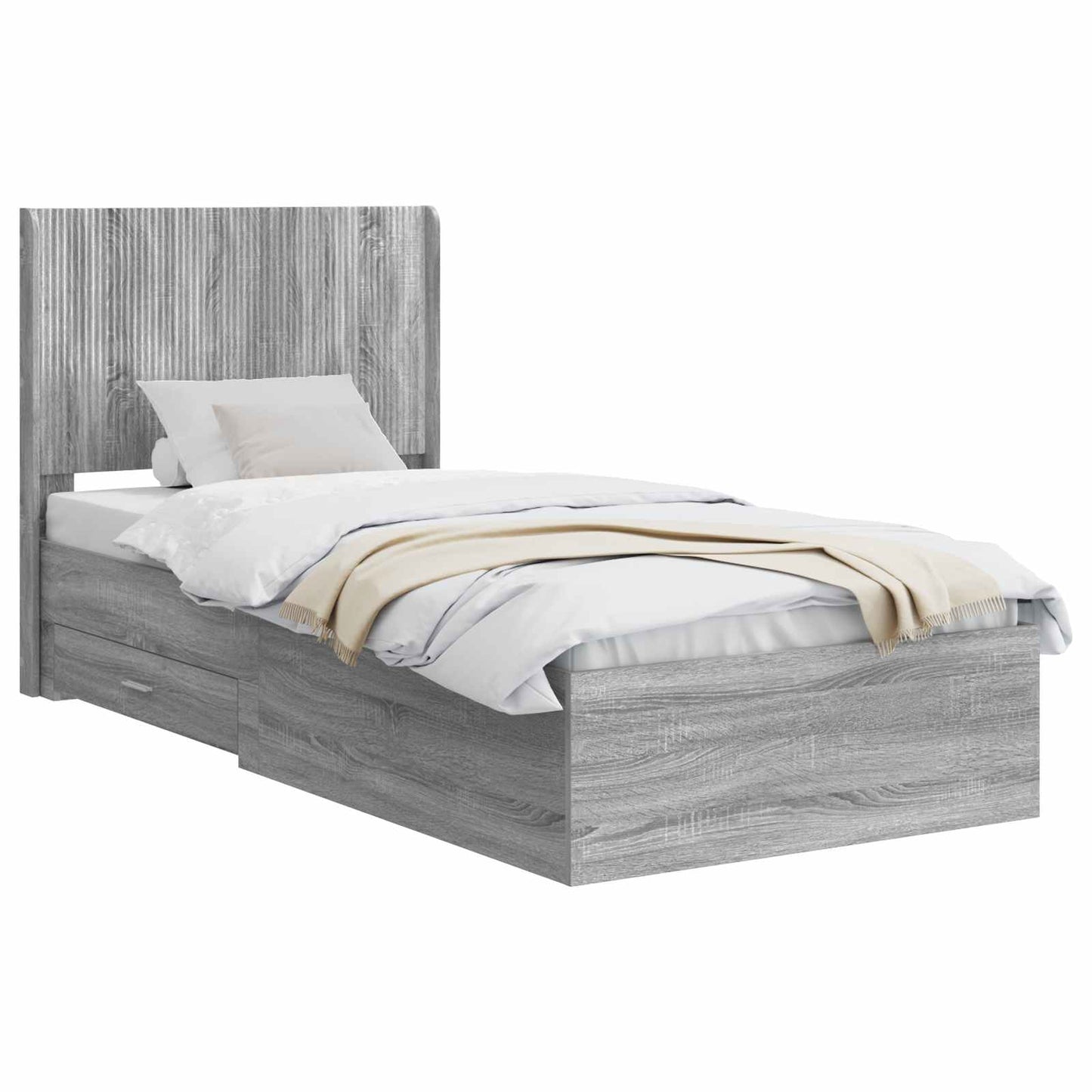 vidaXL Bed Frame with Storage and Headboard Grey Sonoma 100 x 200 cm