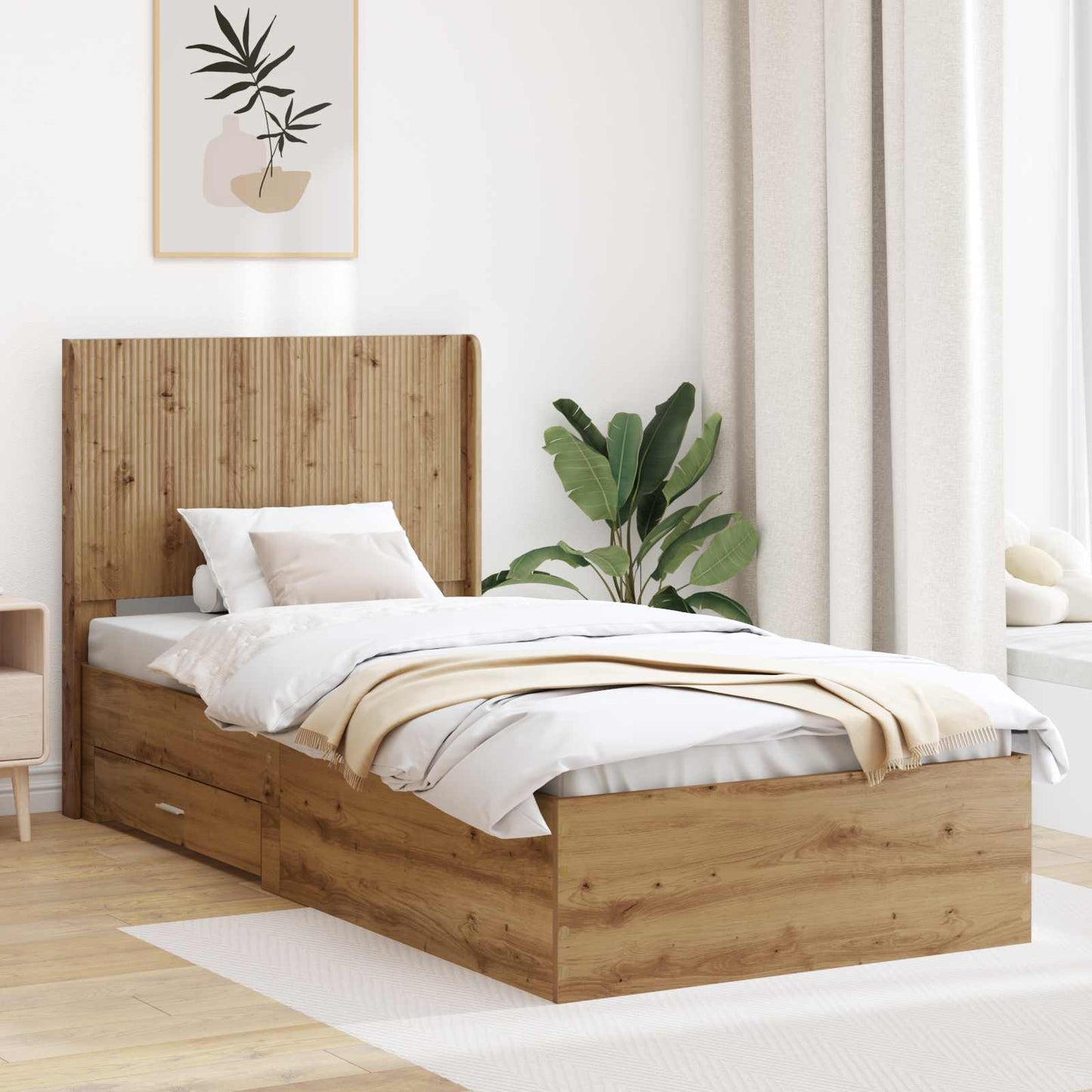 vidaXL Bed Frame with Storage and Headboard Artisan Oak 100 x 200 cm
