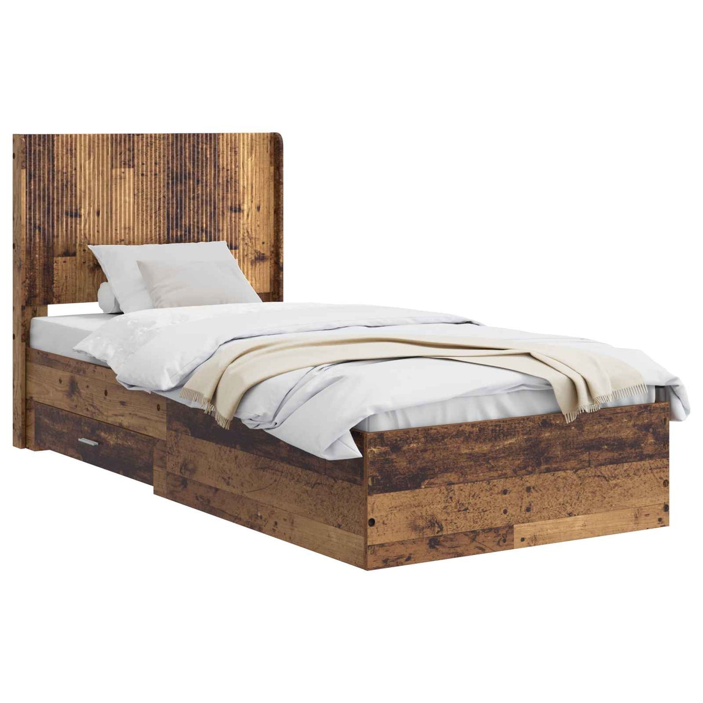 vidaXL Bed Frame with Storage and Headboard Old Wood 90 x 200 cm