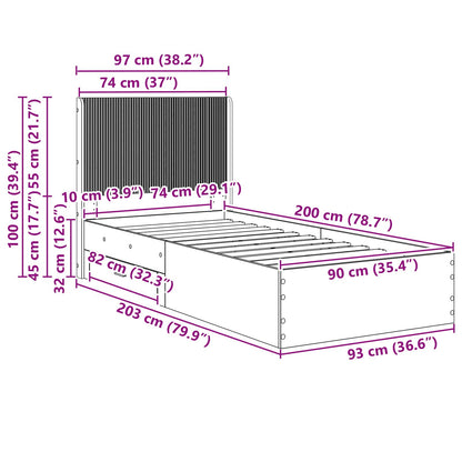 vidaXL Bed Frame with Storage and Headboard Old Wood 90 x 200 cm