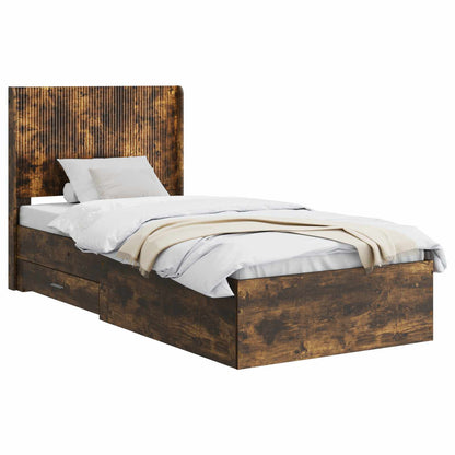vidaXL Bed Frame with Storage and Headboard Smoked Oak 90 x 190 cm
