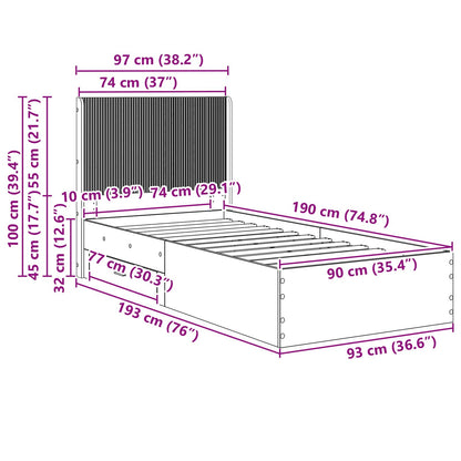 vidaXL Bed Frame with Storage and Headboard Smoked Oak 90 x 190 cm