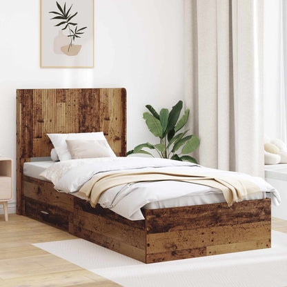 vidaXL Bed Frame with Storage and Headboard Old Wood 90 x 190 cm