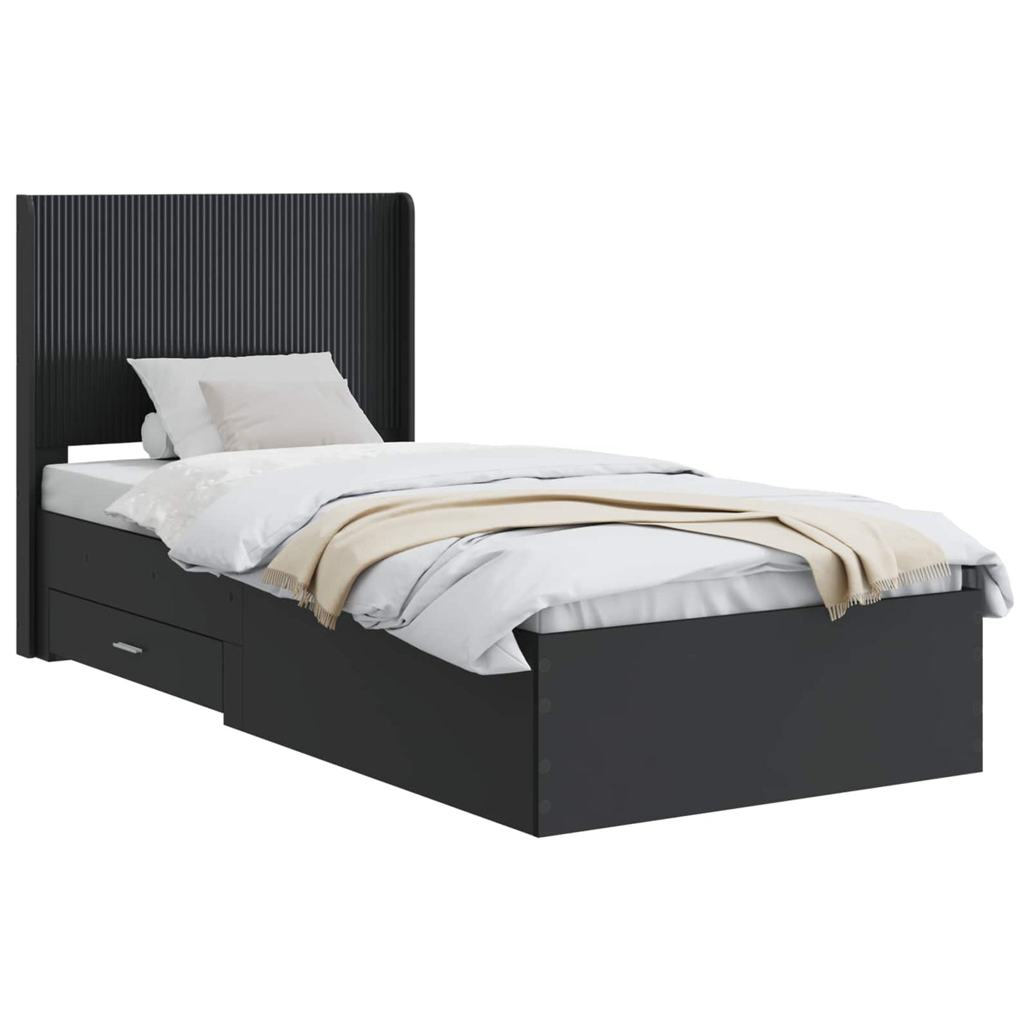 vidaXL Bed Frame with Storage and Headboard Black 75 x 190 cm