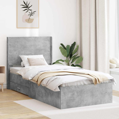 vidaXL Bed Frame with Storage and Headboard Concrete Grey 75 x 190 cm