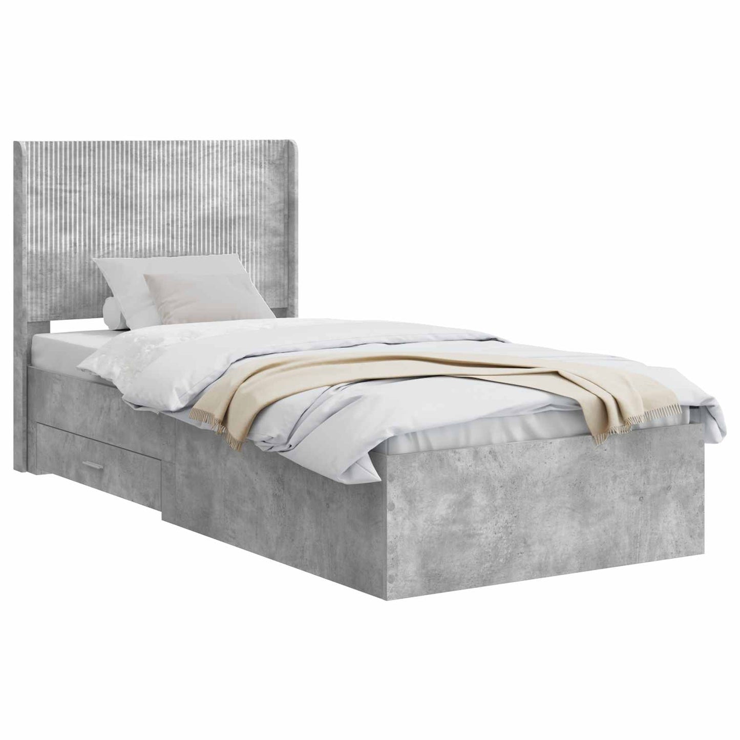 vidaXL Bed Frame with Storage and Headboard Concrete Grey 75 x 190 cm