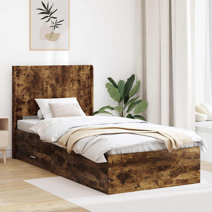 vidaXL Bed Frame with Storage and Headboard Smoked Oak 75 x 190 cm