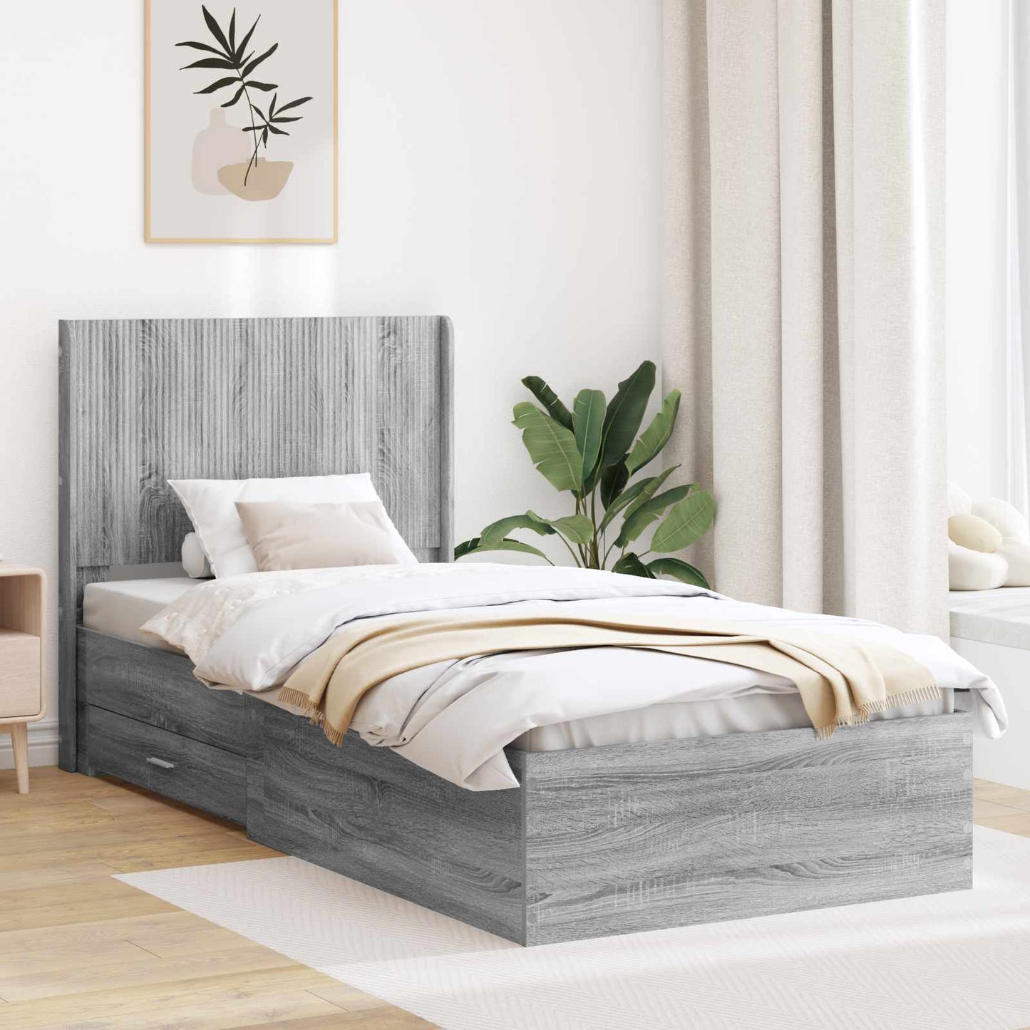 vidaXL Bed Frame with Storage and Headboard Grey Sonoma 75 x 190 cm