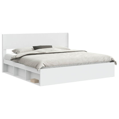 vidaXL Bed Frame with Storage and Headboard White 200 x 200 cm