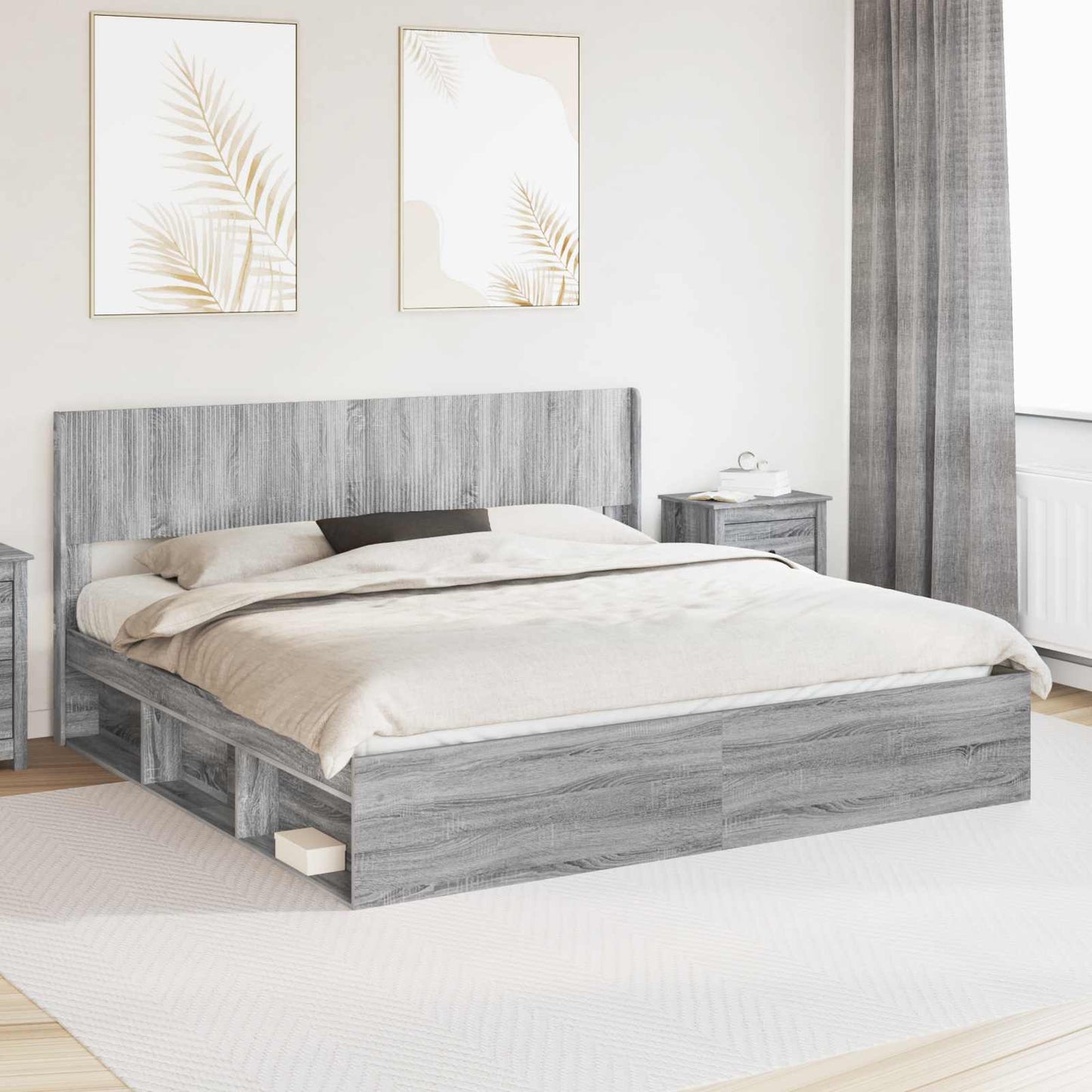 vidaXL Bed Frame with Storage and Headboard 2 pcs Engineered Wood