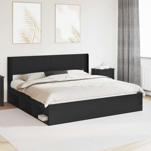 vidaXL Bed Frame with Storage and Headboard Black 180 x 200 cm