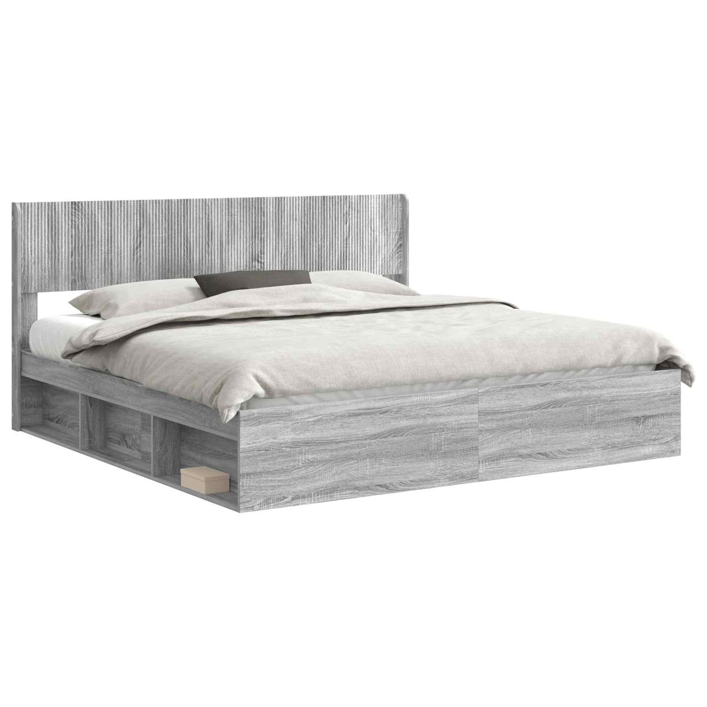 vidaXL Bed Frame with Storage and Headboard Grey Sonoma 180 x 200 cm