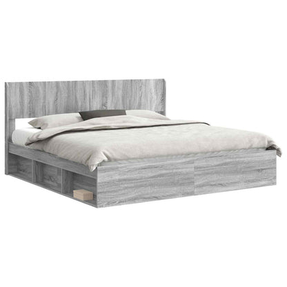 vidaXL Bed Frame with Storage and Headboard Grey Sonoma 180 x 200 cm