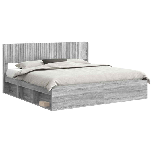 vidaXL Bed Frame with Storage and Headboard Grey Sonoma 180 x 200 cm