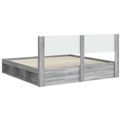 vidaXL Bed Frame with Storage and Headboard Grey Sonoma 180 x 200 cm