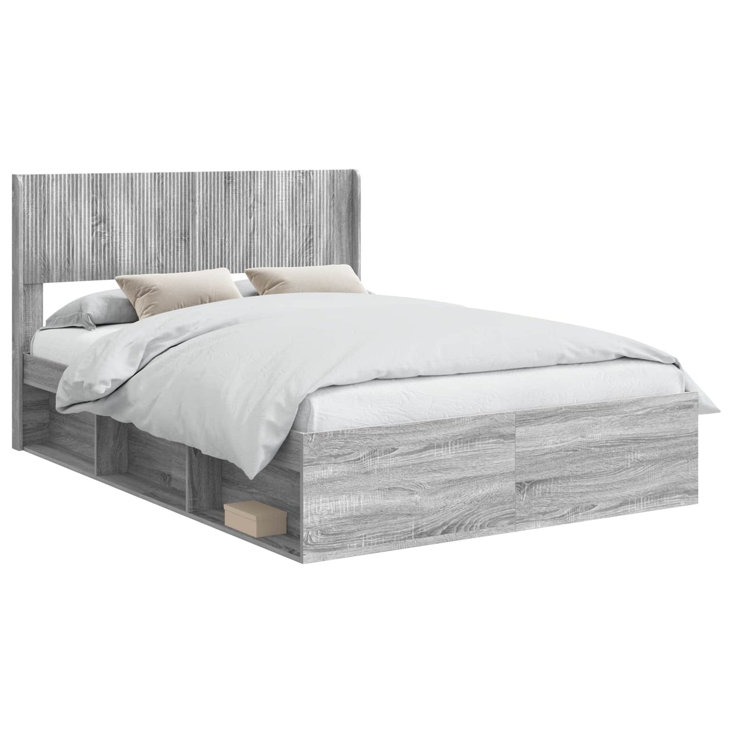 vidaXL Bed Frame with Storage and Headboard Grey Sonoma 160 x 200 cm