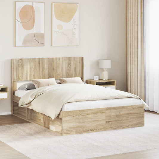 vidaXL Bed Frame with Storage and Headboard Sonoma Oak 150 x 200 cm