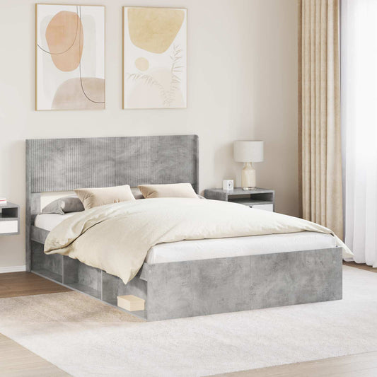 vidaXL Bed Frame with Storage and Headboard Concrete Grey 150 x 200 cm