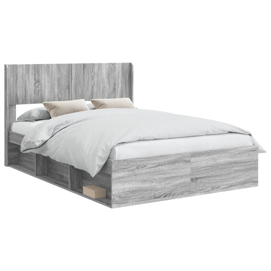 vidaXL Bed Frame with Storage and Headboard Grey Sonoma 150 x 200 cm