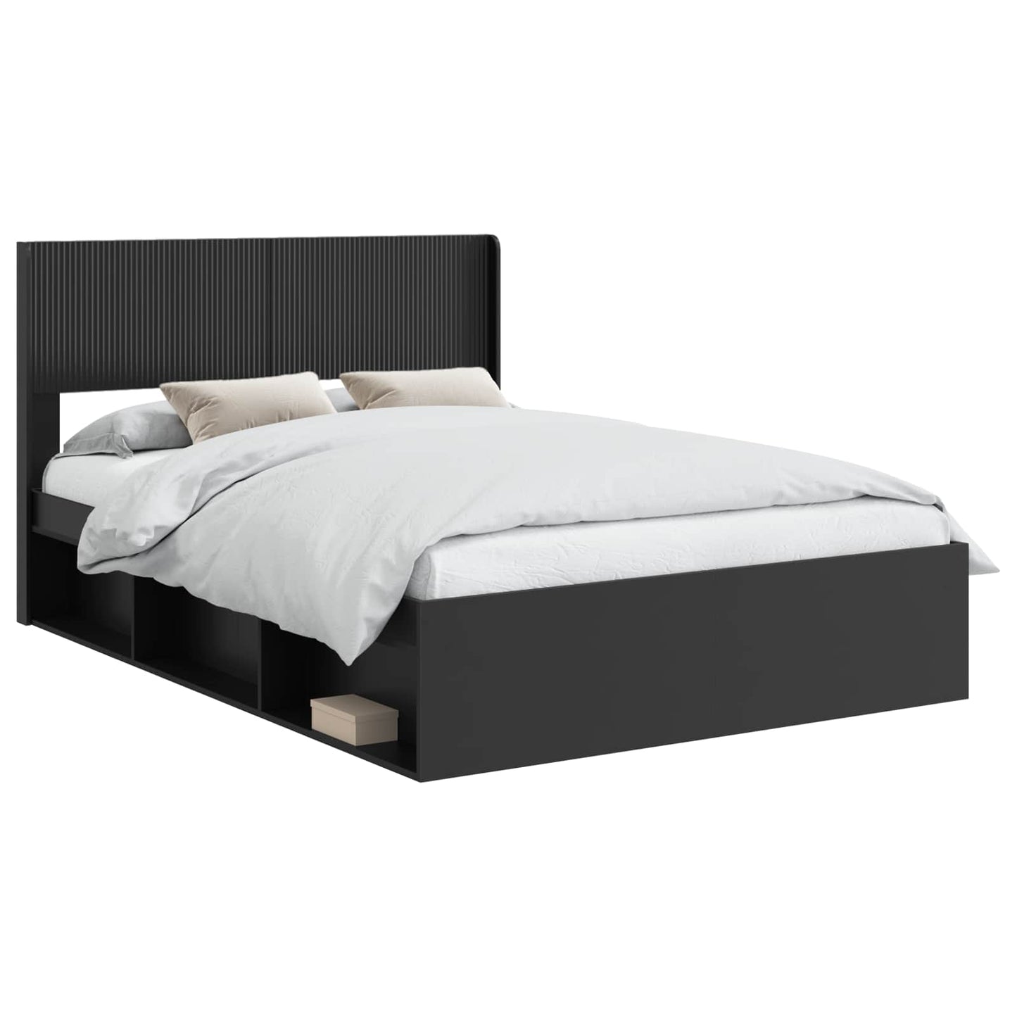 vidaXL Bed Frame with Storage and Headboard Black 140 x 200 cm