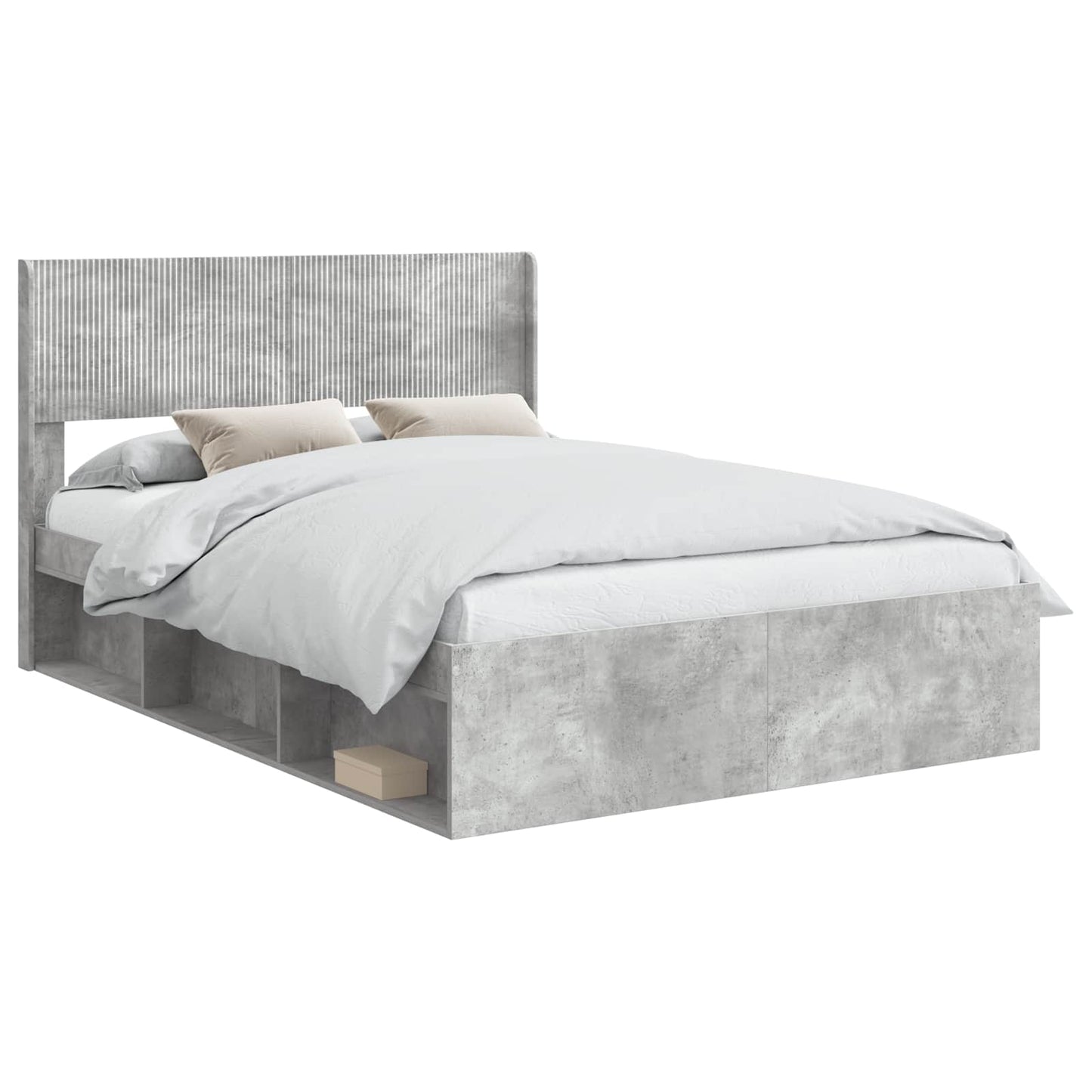 vidaXL Bed Frame with Storage and Headboard Concrete Grey 140 x 190 cm